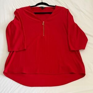 Express Red V-Neck Blouse with Gold Zipper